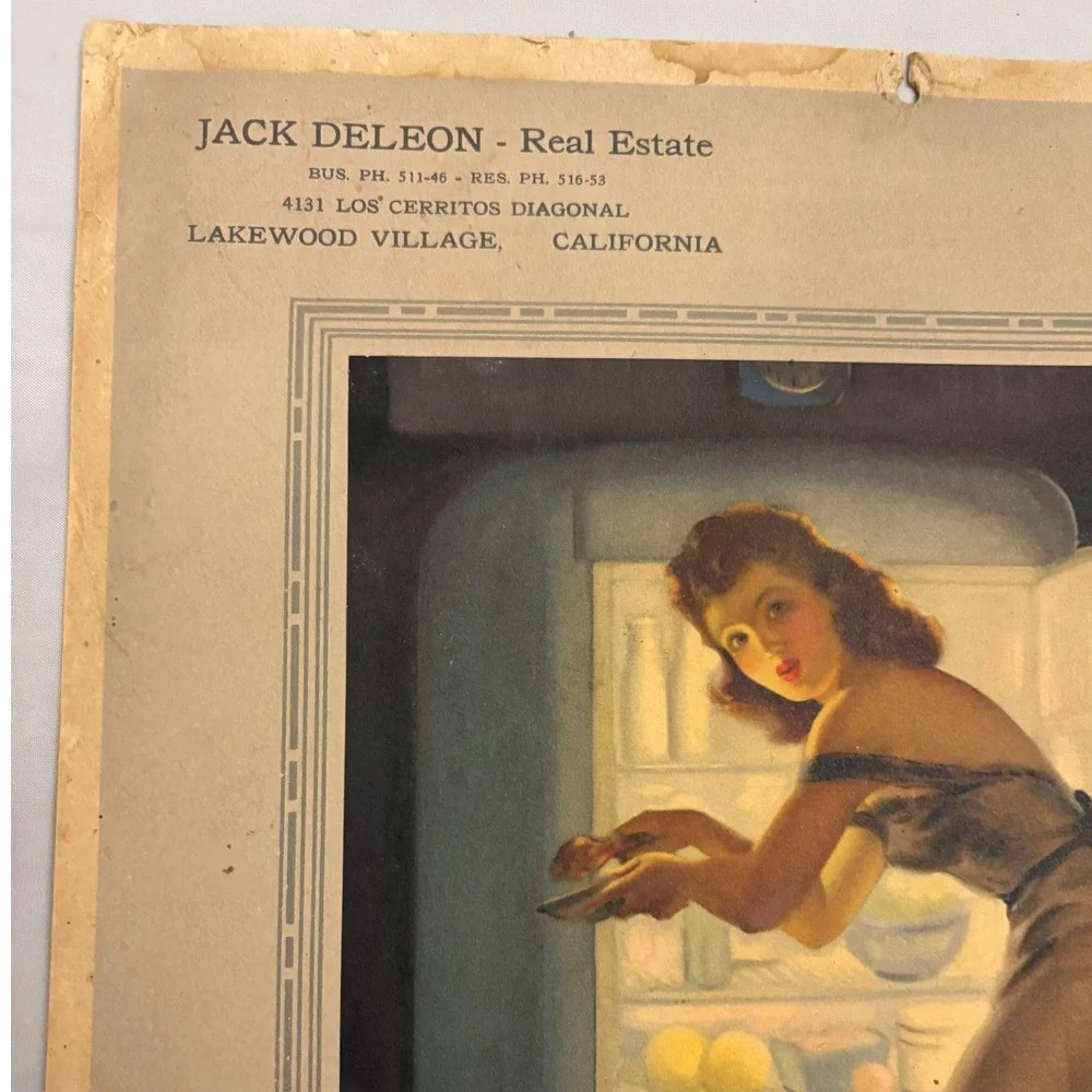 1945 December Calendar Pinup Girl Art Jack Deleon RealEstate Lakewood California